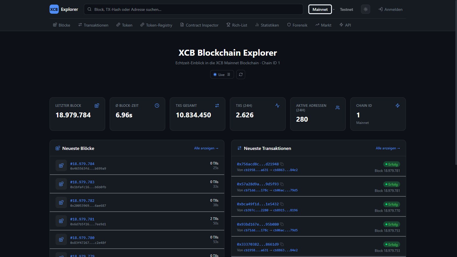 Vorschau des XCB Explorers